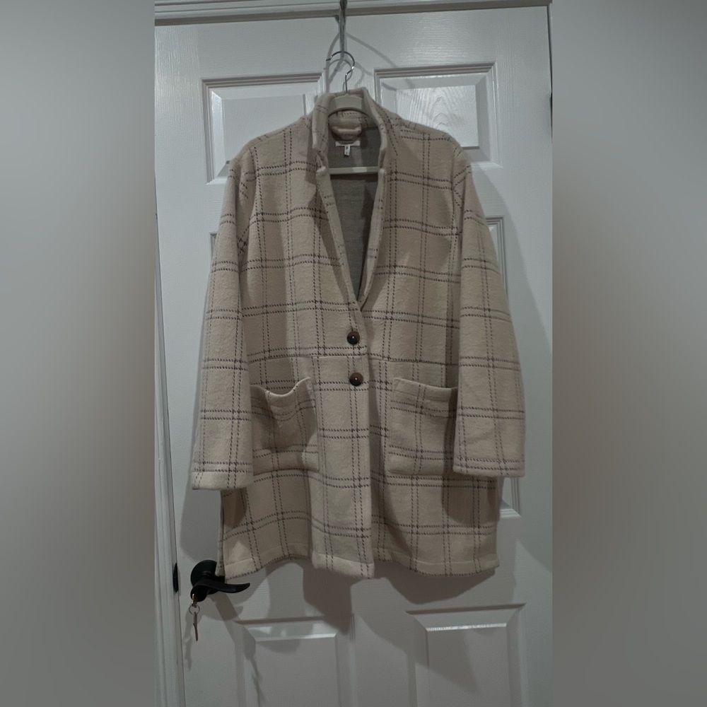 Maurices Beige Plaid Button Front Cardigan Coat Jacket Womens Size Large